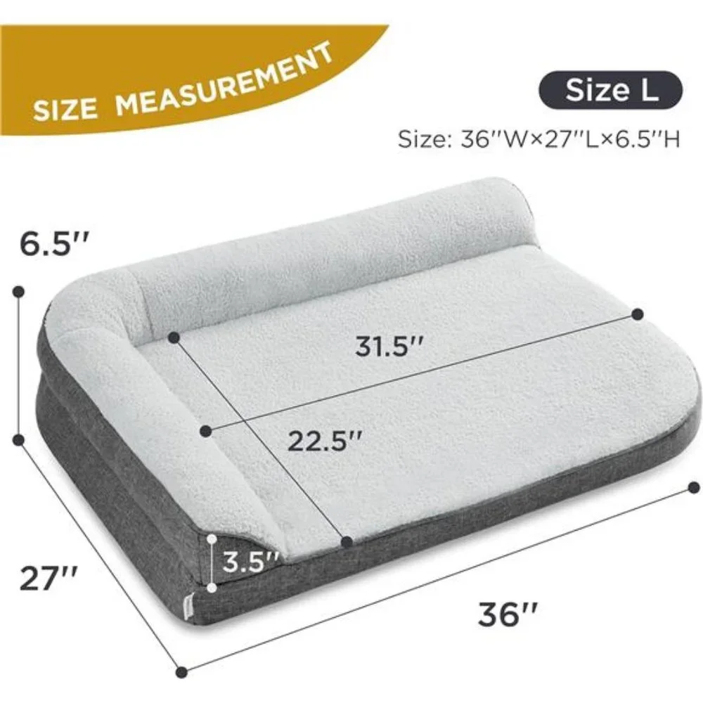 Orthopedic Dog Bed for Large Dogs - Large Washable Dog Beds,  36x27 inch, Grey